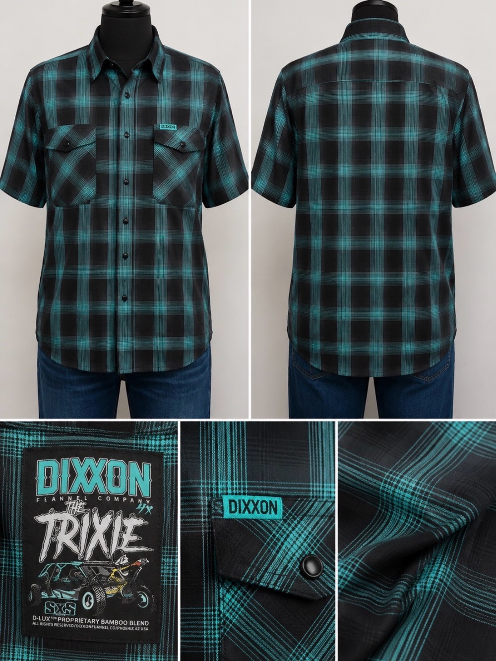 Dixxon Flannel Co. The Trixie Men’s 4XL Black Teal Plaid Snap Button Shirt